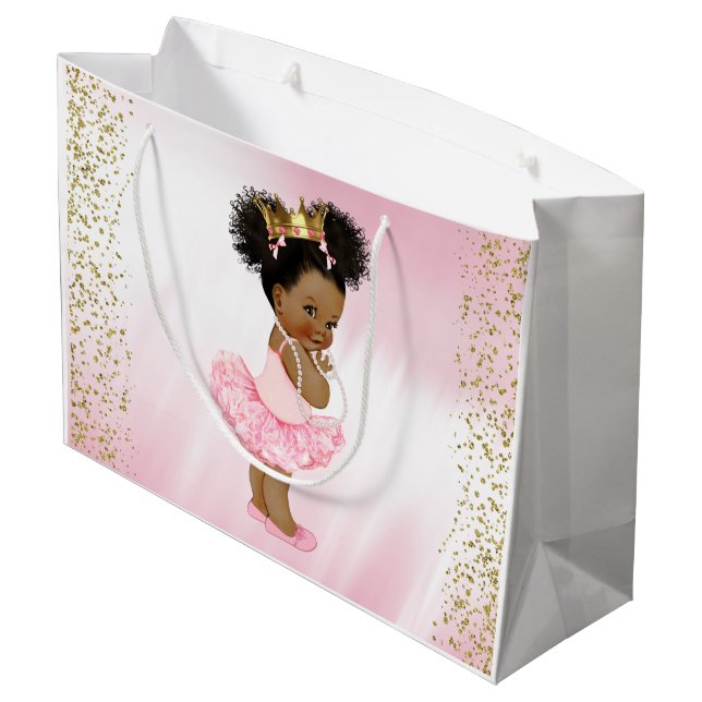 Grand Sac Cadeau Baby shower afro-américain de princesse (Dos Angle)
