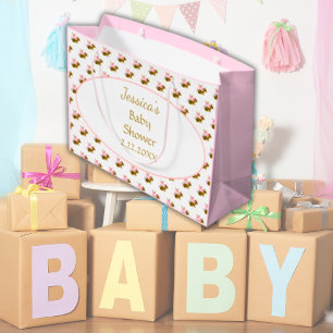 Grand Sac Cadeau Baby shower Aquarelle Florale Bois