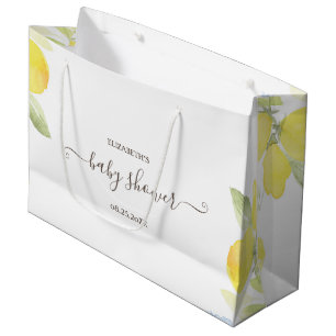 Grand Sac Cadeau Baby Shower aux citrons aquarelle
