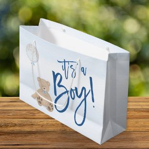 Grand Sac Cadeau Baby shower Bleu de l'ours en peluche