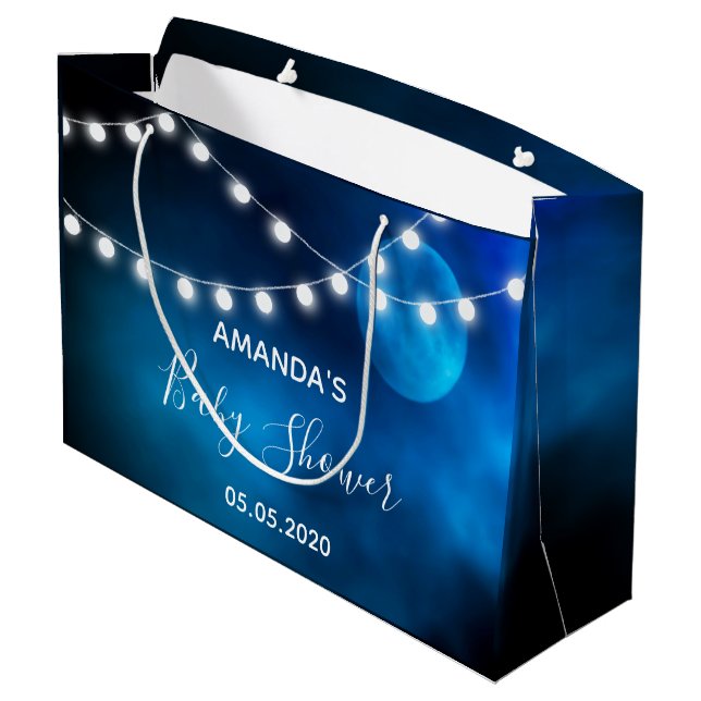 Grand Sac Cadeau Baby shower bleu lune nom de chaîne (Dos Angle)