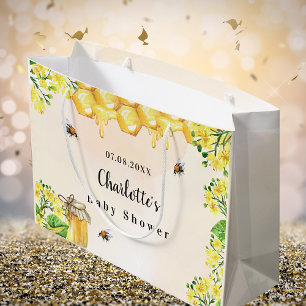 Grand Sac Cadeau Baby shower bourdons abeilles miel fleurons jaunes