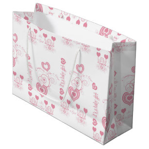 Grand Sac Cadeau Baby shower Coeurs roses