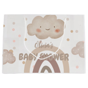 Grand Sac Cadeau Baby shower d'aquarelle beige