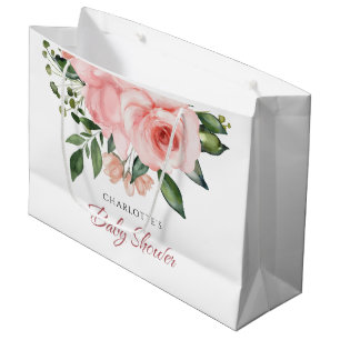 Grand Sac Cadeau Baby shower d'aquarelle rose pâle