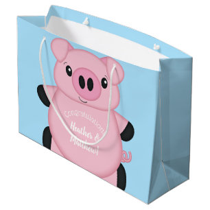Grand Sac Cadeau Baby shower de cochon bleu