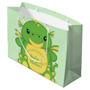 Grand Sac Cadeau Baby shower de dragon vert