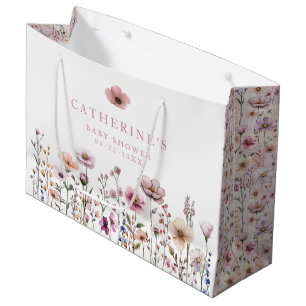 Grand Sac Cadeau Baby shower de fleurs rose Fleur sauvage aquarelle