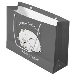 Grand Sac Cadeau Baby shower de l'ours polaire Hiver Gris Sexe neut