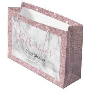 Grand Sac Cadeau Baby shower de marbre blanc de parties