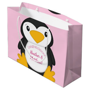Grand Sac Cadeau Baby shower de pingouin rose