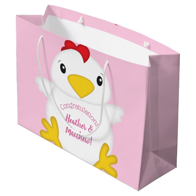 Grand Sac Cadeau Baby shower de poulet ferme rose (Dos Angle)