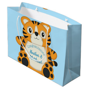 Grand Sac Cadeau Baby shower de tigre bleu