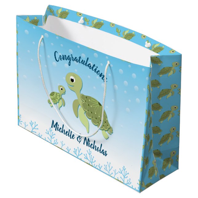 Grand Sac Cadeau Baby shower de tortue de mer Co-Ed Genre Neutre (Dos Angle)