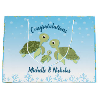 Grand Sac Cadeau Baby shower de tortue de mer Co-Ed Genre Neutre