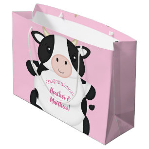 Grand Sac Cadeau Baby shower de vache rose