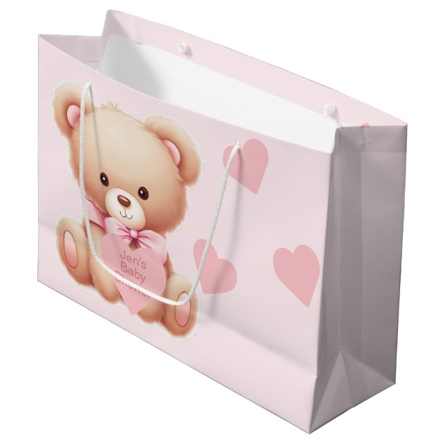 Grand Sac Cadeau Baby shower des Coeurs Rose Ours (Devant Angle)