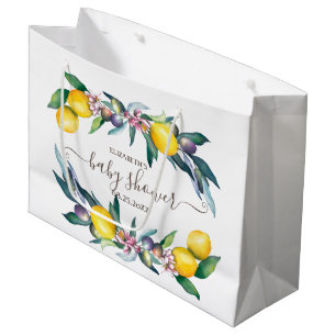 Grand Sac Cadeau Baby shower d'olives aux citrons d'aquarelle