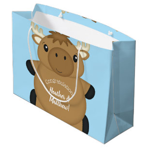 Grand Sac Cadeau Baby shower d'orignal bleu