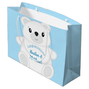 Grand Sac Cadeau Baby shower d'ours bleu polaire