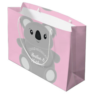Grand Sac Cadeau Baby shower d'ours rose Koala