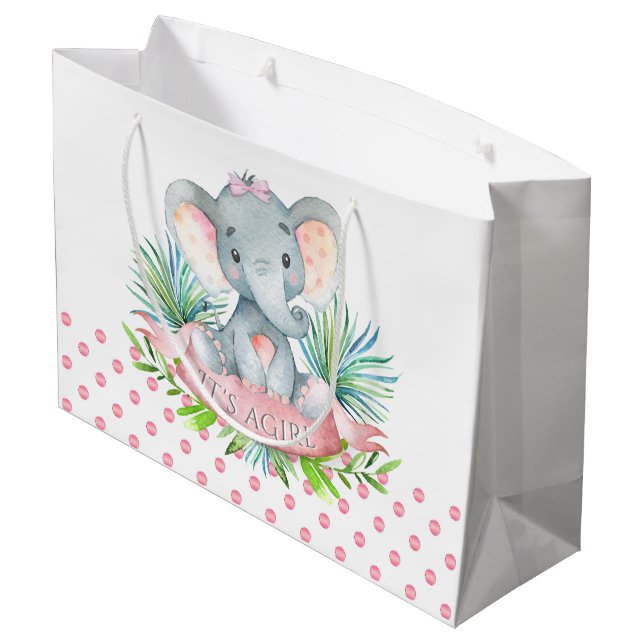 Grand Sac Cadeau Baby shower Eléphant fille (Dos Angle)