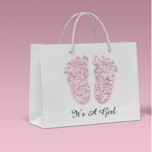 Grand Sac Cadeau Baby shower Feed C’est une petite fille rose bla
