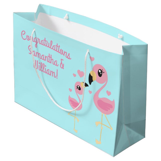 Grand Sac Cadeau Baby shower Flamant rose rose (Dos Angle)