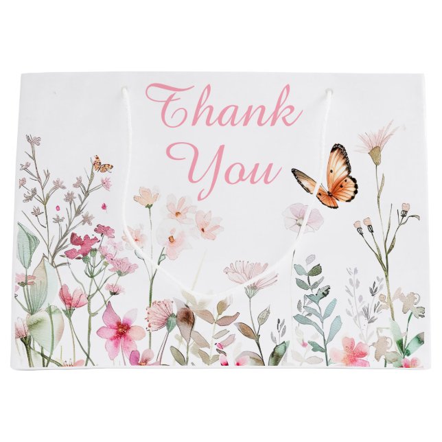 Grand Sac Cadeau Baby shower floral de papillon rose profond du pri (Devant)