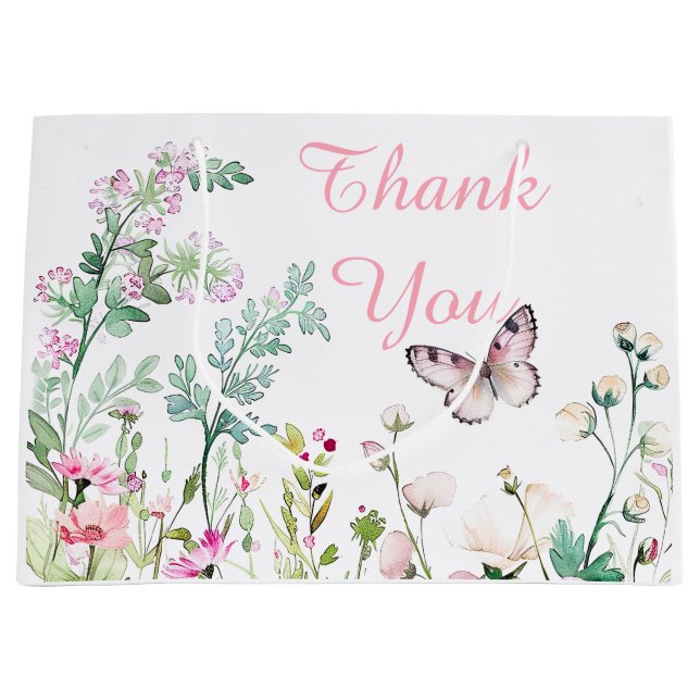 Grand Sac Cadeau Baby shower floral du papillon vert du printemps (Devant)