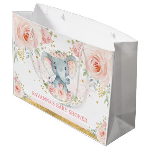 Grand Sac Cadeau Baby shower floral féminin Blush Elephant