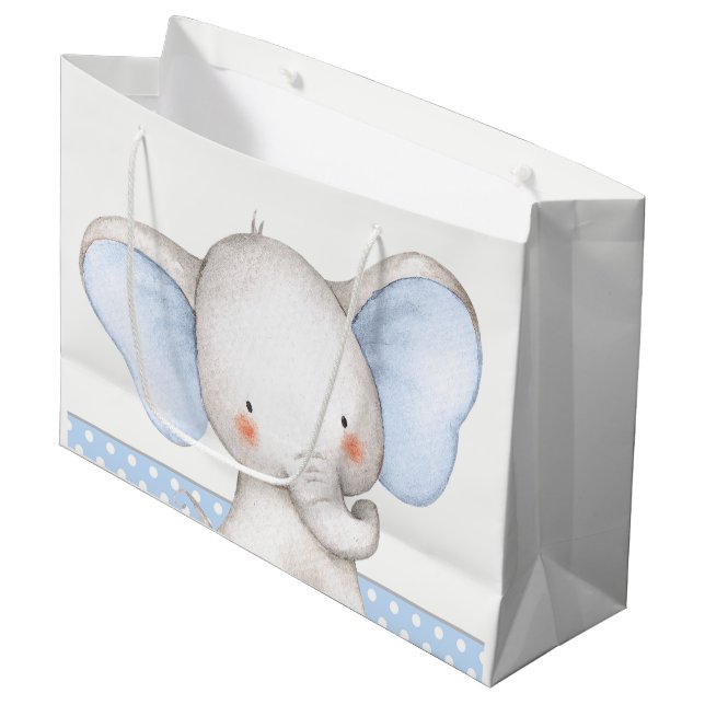 Grand Sac Cadeau Baby-Shower Garçon Éléphant (Devant Angle)