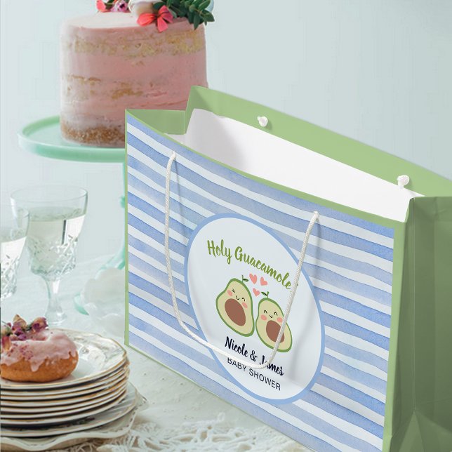 Grand Sac Cadeau Baby shower jumeaux neutre genre de l'Avocado (Cute Avocado Gender Neutral Twins Baby Shower Large Gift Bag)