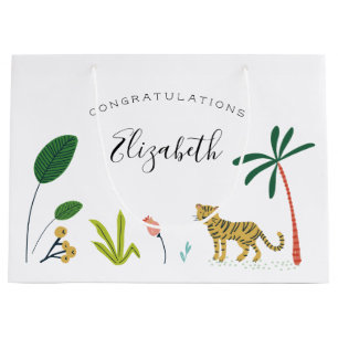 Grand Sac Cadeau Baby shower luxuriant de jungle
