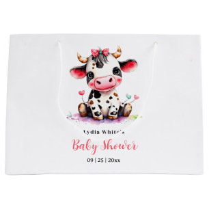 Grand Sac Cadeau Baby-Shower minimaliste thème vache sacrée pour fi