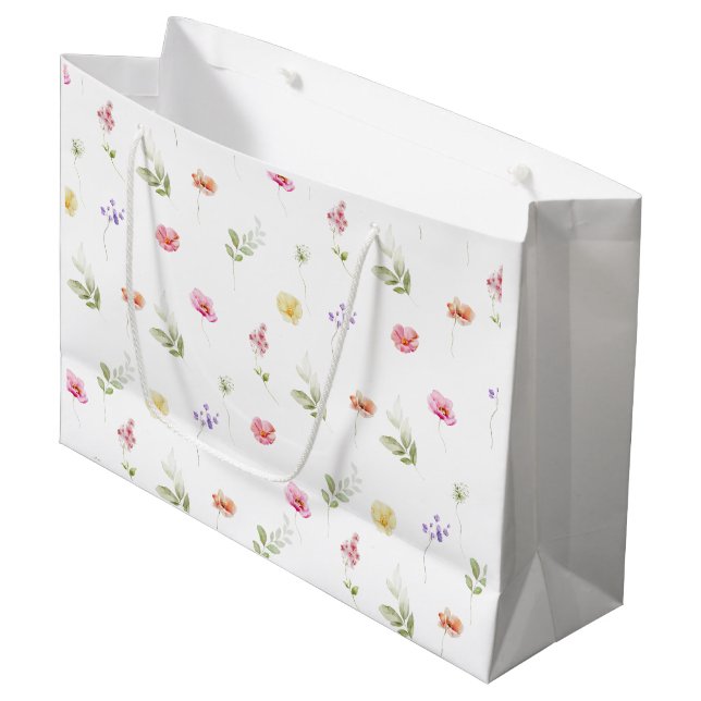 Grand Sac Cadeau Baby shower motif Fleur sauvage aquarelle (Devant Angle)