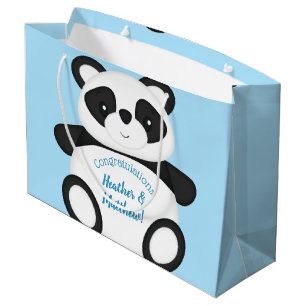 Grand Sac Cadeau Baby shower Ours Panda Bleu