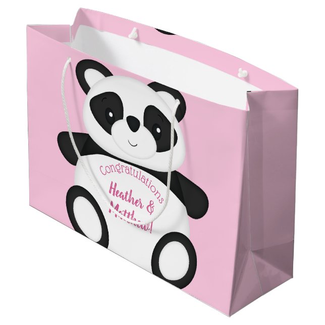 Grand Sac Cadeau Baby shower Ours Panda Rose (Dos Angle)