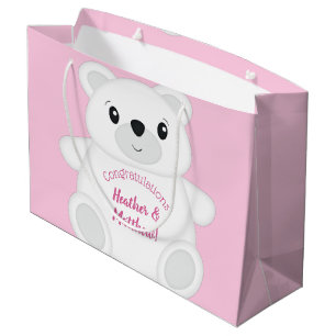 Grand Sac Cadeau Baby shower Ours rose