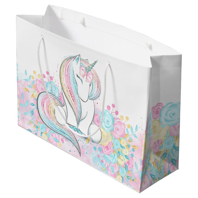 Grand Sac Cadeau Baby shower Pastel Unicorn (Dos Angle)