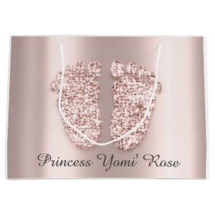 Grand Sac Cadeau Baby shower Pieds Garçon Fille Nom Rose Princesse