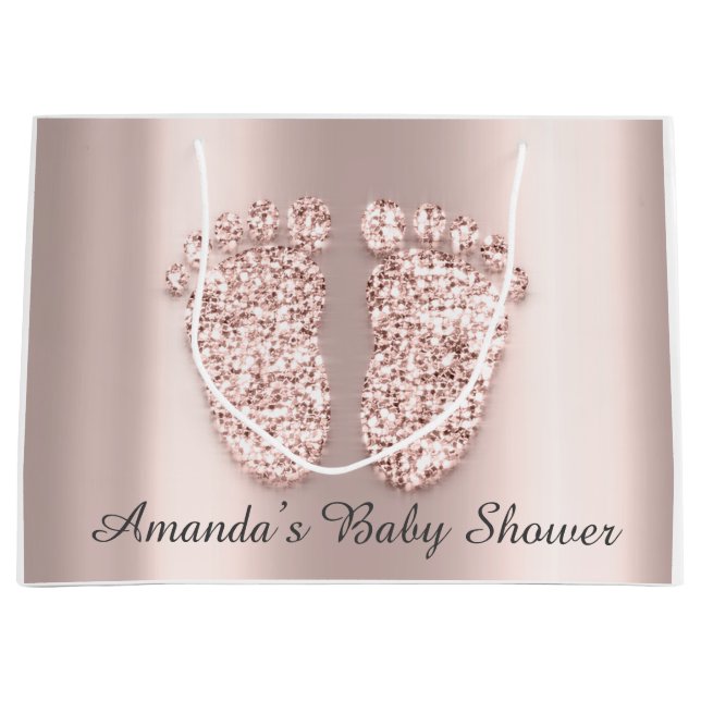 Grand Sac Cadeau Baby shower Pieds Garçon Nom fille Rose Blush (Devant)