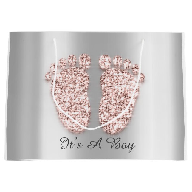 Grand Sac Cadeau Baby shower Pieds Garçon Nom fille Rose Blush (Devant)