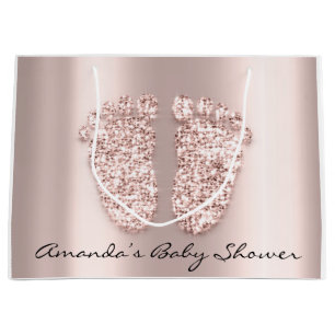 Grand Sac Cadeau Baby shower Pieds Garçon Nom fille Rose rose