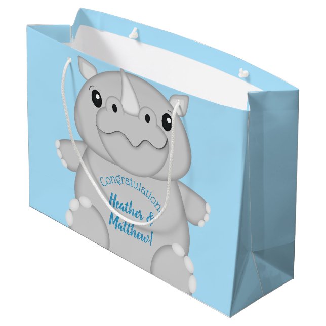 Grand Sac Cadeau Baby shower Rhino bleu (Dos Angle)