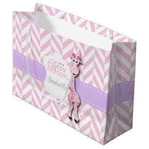 Grand Sac Cadeau Baby shower rose de girafe