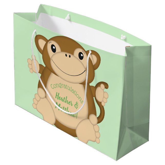 Grand Sac Cadeau Baby Shower Singe Vert (Dos Angle)