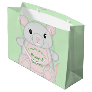 Grand Sac Cadeau Baby shower souris souris vert
