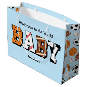 Grand Sac Cadeau Baby shower sportif Co-ed Theme Boy Blue
