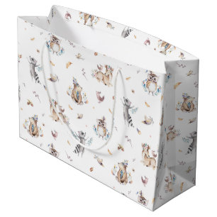 Grand Sac Cadeau Baby shower tribal d'animaux de forêt